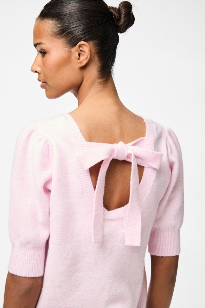 PCFUNIA SS O-NECK BOW KNIT TOP D2D 17161141 PINK TULLE